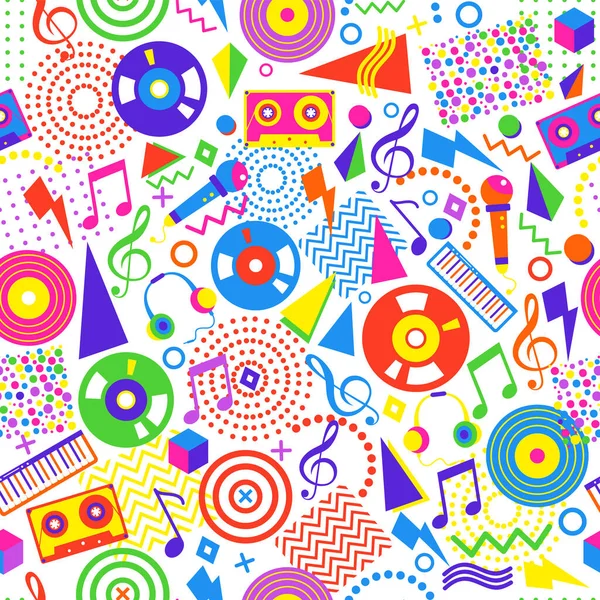 Retro Pop Eighties Radio Seamless Pattern Futuristic Background Wallpaper — Stock Vector