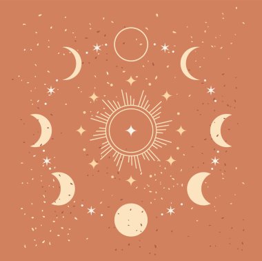 Ay 'ın evreleri ikon gece astronomisi ve doğa ay evreleri küre gölgesi..