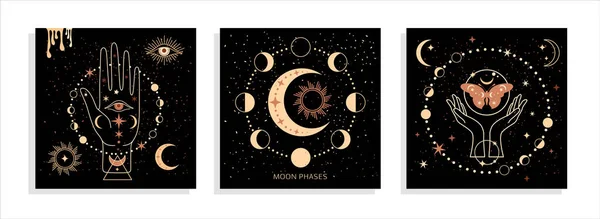 Banner Set Mystical Moon Phases — Stock Vector