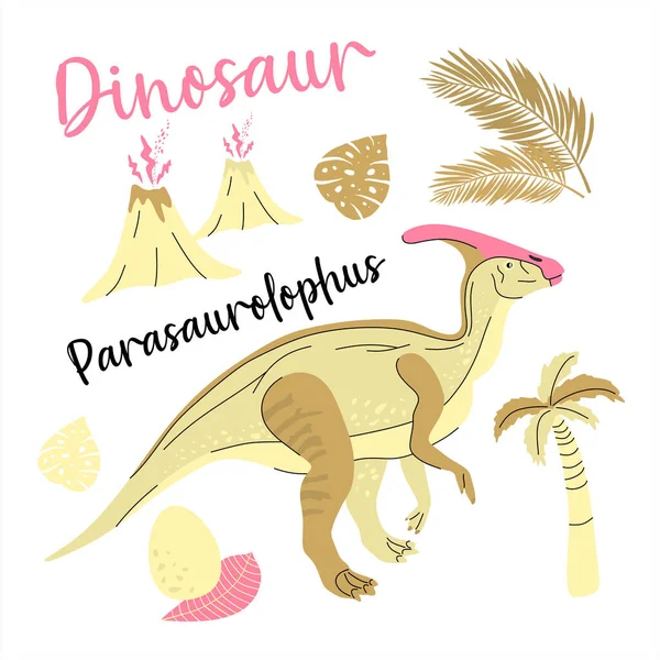 Leuke Dinosaurus Getekend Als Vector Blauw Voor Kinderen Mode Palm Rechtenvrije Stockvectors