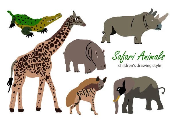Ilustración Vectorial Lindos Animales Africanos Safari Salvaje — Vector de stock
