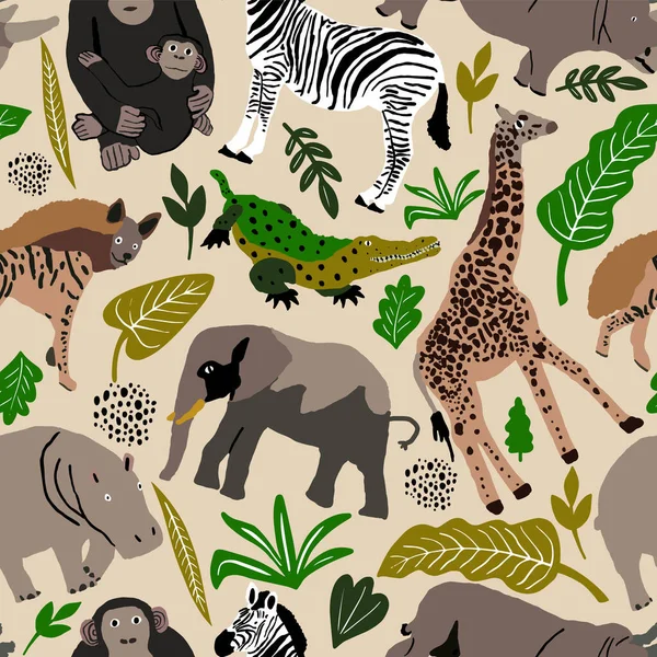 Ilustración Vectorial Lindos Animales Africanos Safari Salvaje — Vector de stock