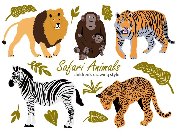 Ilustración Vectorial Animales Africanos Safari Salvaje Lindo — Vector de stock