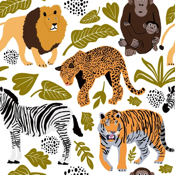 Illustrazione Vettoriale Simpatici Safari Selvatici Animali Africani — Vettoriale Stock