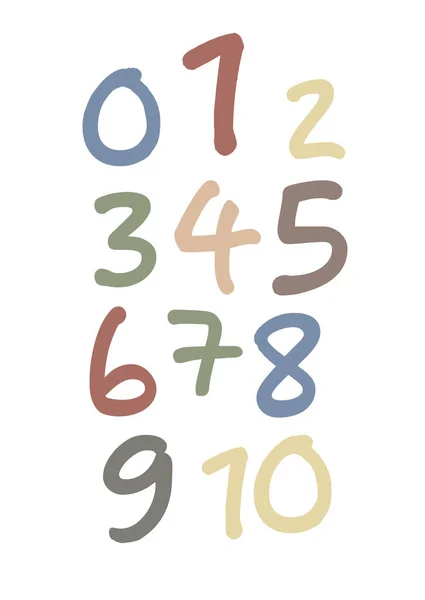 Pennello Numeri Alfabeto Stile Digitale Disegnato Schizzo Scarabocchio Numeri Illustrazione — Vettoriale Stock