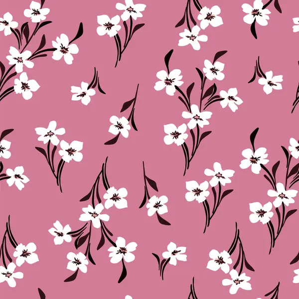 花形图案 浅粉色背景的漂亮花朵 用白色的小花印刷Ditsy打印 免版税图库矢量图片