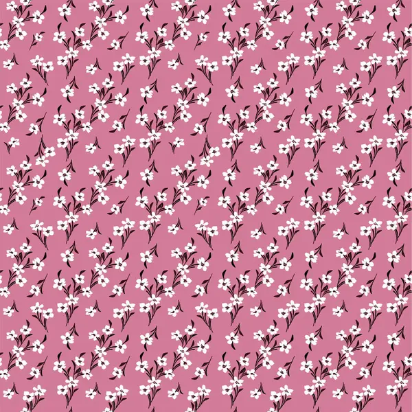 Padrão Floral Flores Bonitas Fundo Rosa Claro Impressão Com Pequenas Ilustrações De Stock Royalty-Free