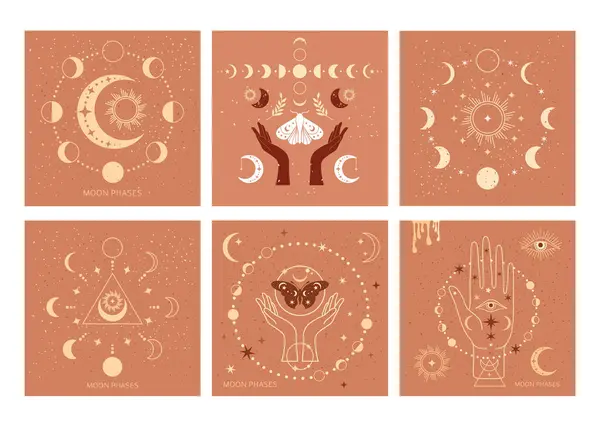 Banner Set Mystical Moon Phases Stock Illustration