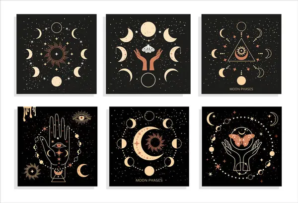 Banner Set Mystical Moon Phases Stock Vector