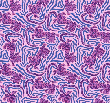 Tasarım, tekstil ve görsel sanatlar yaratımı için uygun pembe bir zemin üzerine kurulmuş, elektrik mavi ve mor çizgilerin pürüzsüz bir modeline sahiptir.