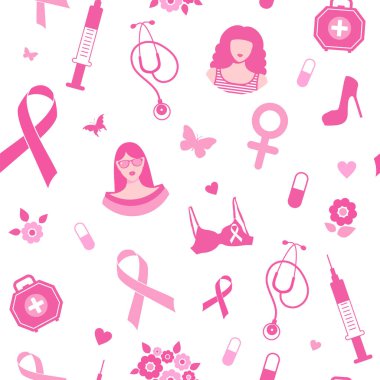 Göğüs kanseri kusursuz desenli pembe kurdeleli farkındalık. Ekim, Göğüs Kanseri Farkındalığı Ayı.