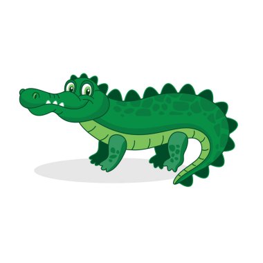 Beyaz arka planda yavru timsah. Çizgi film tarzında bir timsah ile vektör illüstrasyonu.