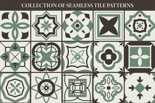 Collectie Van Naadloze Geometrische Mozaïek Patronen Vintage Tegelpatronen Decoratieve Sierlijke — Stockvector