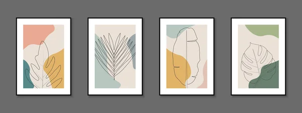 Ensemble Élégantes Couvertures Nature Dessinées Main Modèles Plaques Brochures Bannières — Image vectorielle
