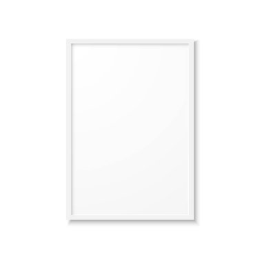Realistic image frame with gray border and shadow. Isolated on white background. Minimalistic geometric design. Empty space for your content. Can be used like mockup, template, poster, card etc.