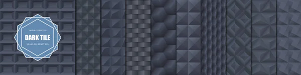 Collection Dark Seamless Geometric Tile Textures Decorative Endless Abstract Black — Archivo Imágenes Vectoriales