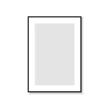 Siyah kenarı ve gölgesi olan gerçekçi bir vektör çerçevesi. Beyaz arka planda izole edilmiş. Minimalist geometrik tasarım. İçeriğiniz için boş alan. Model, şablon, poster, kart gibi kullanılabilir.