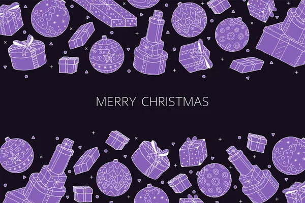 Fond Noël Vectoriel Noir Dessin Salutation Nouvelle Carte Année Dans — Image vectorielle