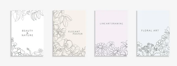 Ensemble Belles Couvertures Florales Dessinées Main Modèles Pancartes Brochures Bannières — Image vectorielle