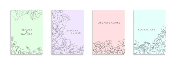 Ensemble Belles Couvertures Florales Dessinées Main Modèles Pancartes Brochures Bannières — Image vectorielle
