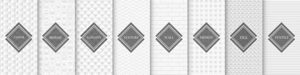 Set White Seamless Decorative Backgrounds Geometric Design Clean Elegant Textures — Stock Vector