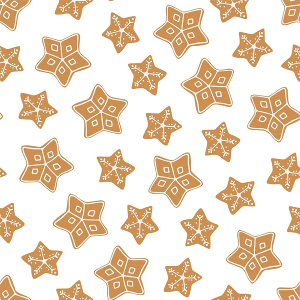 Vector Seamless Cute Pattern Christmas Snowflakes Star Cookies Repeatable Holiday — Stock Vector