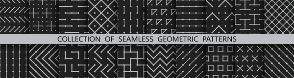 Colección Patrones Rayas Geométricas Sin Costura Vector Oscuro Fondos Negros — Archivo Imágenes Vectoriales