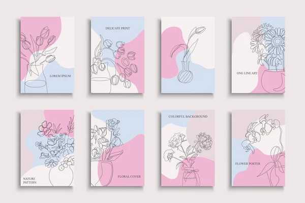 Collection Belles Couvertures Florales Dessinées Main Modèles Pancartes Brochures Bannières — Image vectorielle