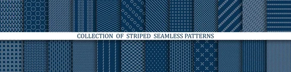 Verzameling Van Minimalistische Naadloze Patronen Blauwe Textiel Eindeloze Prints Herhaaldelijk — Stockvector