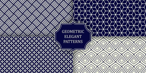 Collection Motifs Géométriques Élégants Ornementaux Sans Couture Design Bleu Blanc — Image vectorielle