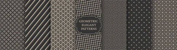 Collectie Van Naadloze Ornamentele Geometrische Patronen Donker Elegant Design Vector — Stockvector