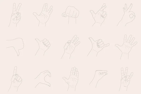 集合绘制的手势 人臂的轮廓风格 孤立的绘图标志 矢量说明 — 图库矢量图片
