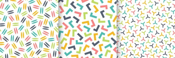 Ein Satz Vektornahtloser Muster Mit Bunten Mosaikformen Trendige Abstrakte Helle — Stockvektor