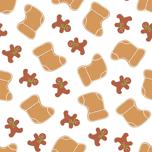 Padrão Bonito Sem Costura Vetorial Com Biscoitos Natal Fundo Desenhos — Vetor de Stock