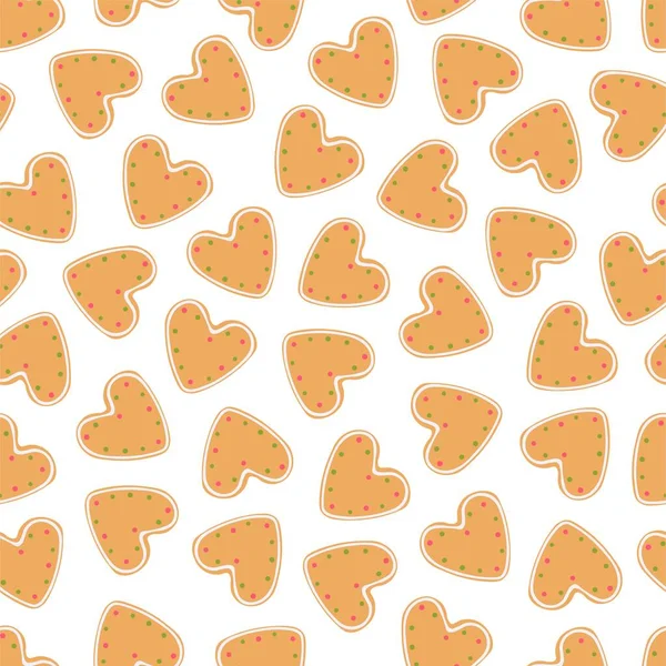 Vector Seamless Pattern Christmas Cookie Hearts Repeatable Holiday Cute Background — Stock Vector