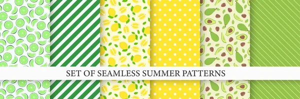Set Bright Colorful Seamless Patterns Summer Endless Prints Repeatable Unusual — Stock Vector
