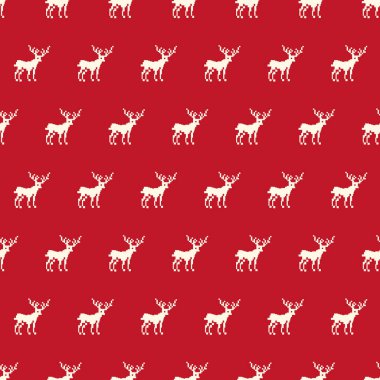 Kusursuz kırmızı Noel geyik deseni. Şenlikli tekrarlanabilir xmas tekstil ya da paketleme arka planı. Moda tatil baskısı.