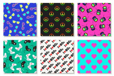 Renksiz vektör desenleri, kartlar - moda tarzı 80-90 'lar. Soyut moda geçmişleri. Parlak vintage sonsuz baskılar.