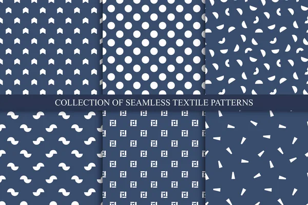 Sammlung Einfacher Nahtloser Stilvoller Muster Minimalistische Endlose Blaue Hintergründe Elegante — Stockvektor