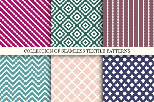 Set Aus Einfachen Nahtlosen Textilmustern Zartes Farbenfrohes Geometrisches Design Vektorabstrakte — Stockvektor