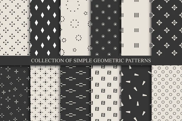 Collection Vector Seamless Geometric Patterns Mosaic Monochrome Textures Modern Stylish — Stock Vector