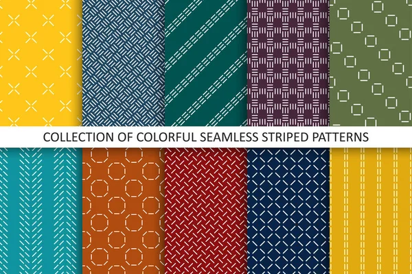 Colección Coloridos Patrones Rayas Sin Costura Brillantes Impresiones Minimalistas Sin — Vector de stock