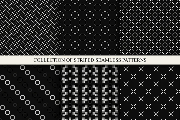 Collection Black Minimalistic Ornamental Seamless Patterns Endless Striped Textures Repeatable — Stock Vector