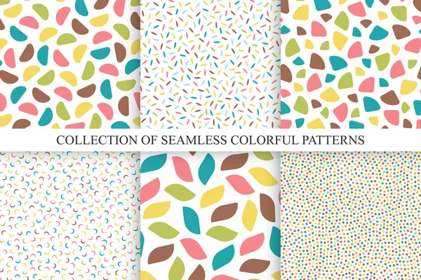 Set Vector Seamless Patterns Colorful Mosaic Shapes Bright Abstract Minimalistic — Stock Vector
