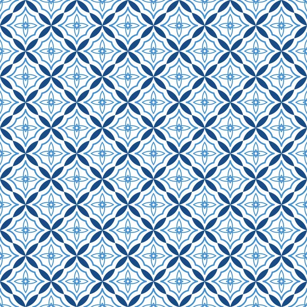 矢量无缝装饰几何图案 蓝色和白色瓷砖纹理 创意层出不穷的背景 — 图库矢量图片