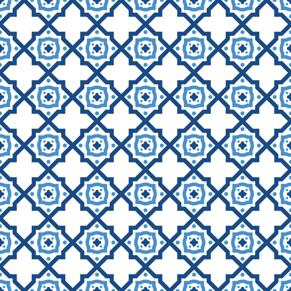 Vector Naadloze Ornamentele Geometrische Patroon Blauw Wit Tegel Textuur Vector — Stockvector