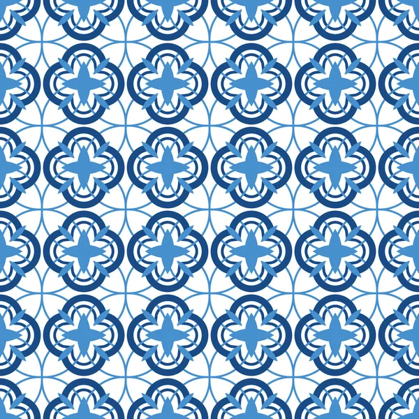 Векторный Бесшовный Геометрический Орнаментальный Узор Элегантная Бело Голубая Плитка Декоративный — стоковый вектор