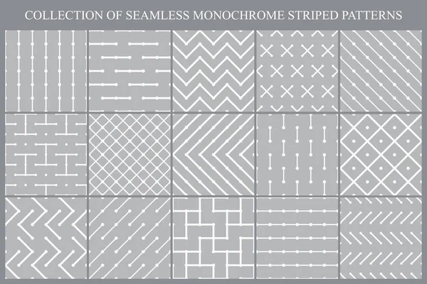 Sammlung Vektornahtloser Geometrischer Streifenmuster Graue Wiederholbare Hintergründe Moderne Monochrome Endlosdrucke — Stockvektor