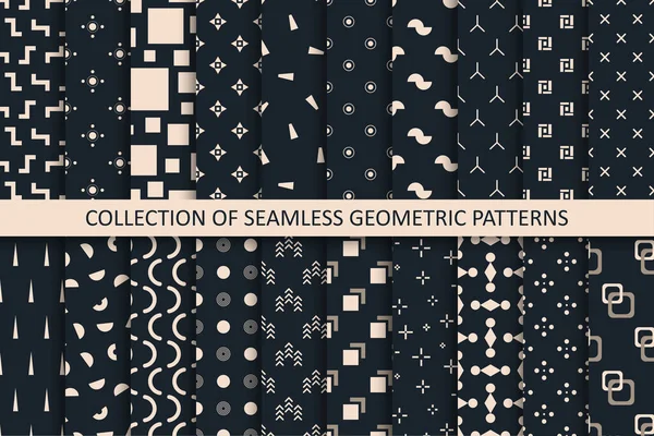 Kolekce Bezešvých Geometrických Obrazců Černá Opakovatelná Minimalistická Pozadí Nekonečné Mozaikové — Stockový vektor