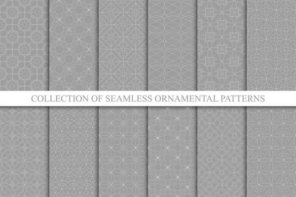 Raccolta Modelli Geometrici Ornamentali Senza Cuciture Grigio Vettoriale Sfondi Orientali — Vettoriale Stock